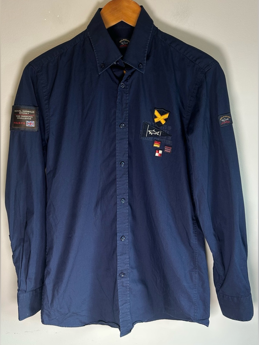Paul & Shark Yachting Button Up Shirt Sz 38/S Navy Sailing Nautical Embroidery